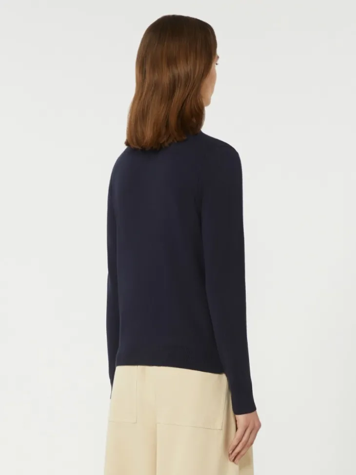 Viscose polo-neck sweater - NAVY