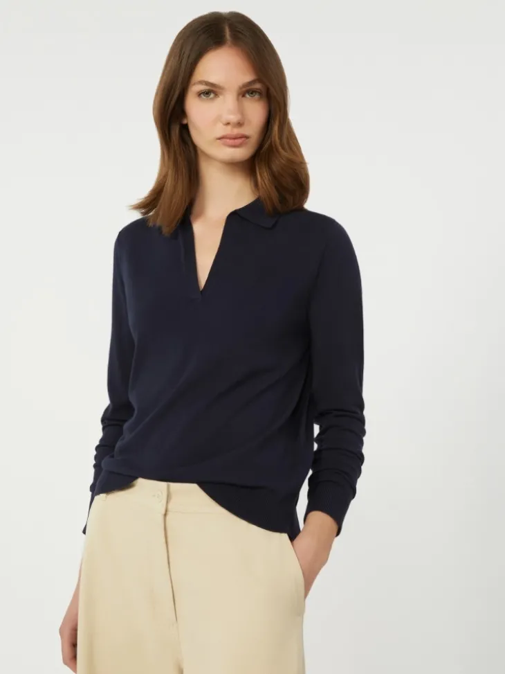 Viscose polo-neck sweater - NAVY