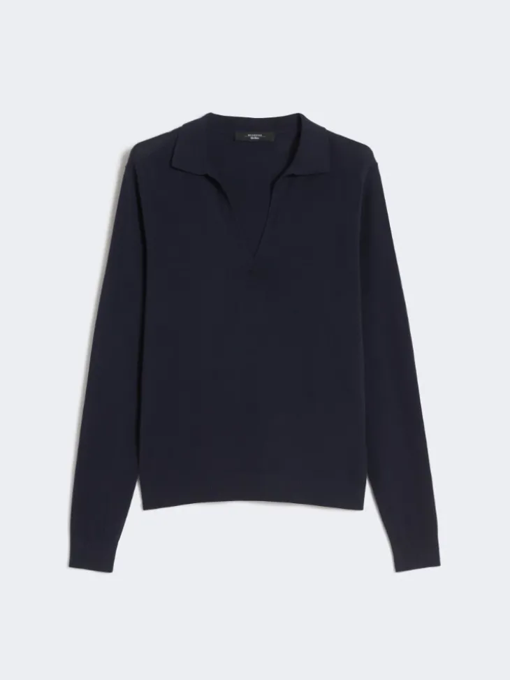 Viscose polo-neck sweater - NAVY