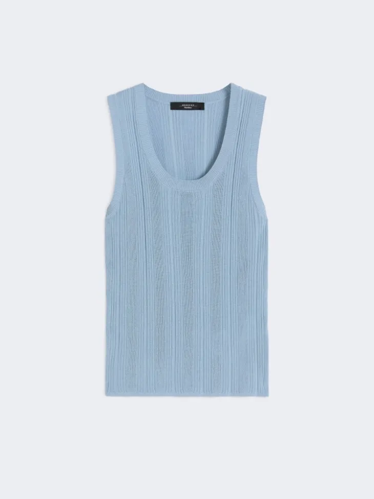 Viscose yarn sleeveless jumper - LIGHT BLUE
