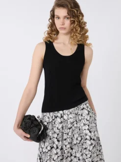 Viscose yarn sleeveless jumper - BLACK
