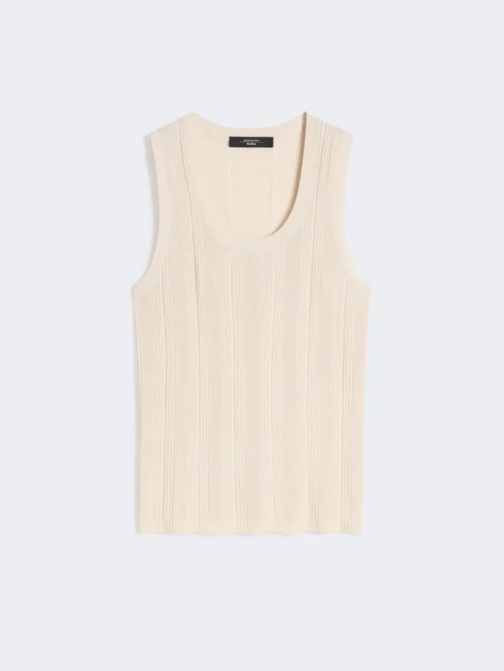 Viscose yarn sleeveless jumper - BEIGE