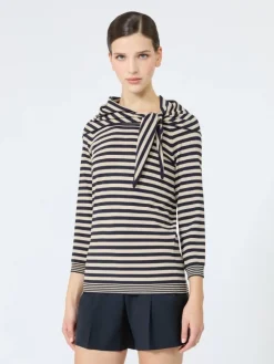 Viscose yarn sweater with scarf detail - STONE