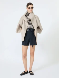 Viscose yarn sweater with scarf detail - STONE