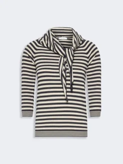 Viscose yarn sweater with scarf detail - STONE