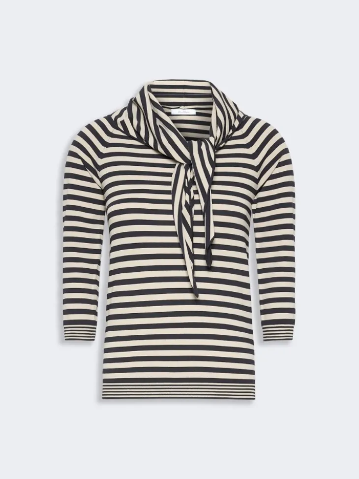 Viscose yarn sweater with scarf detail - STONE
