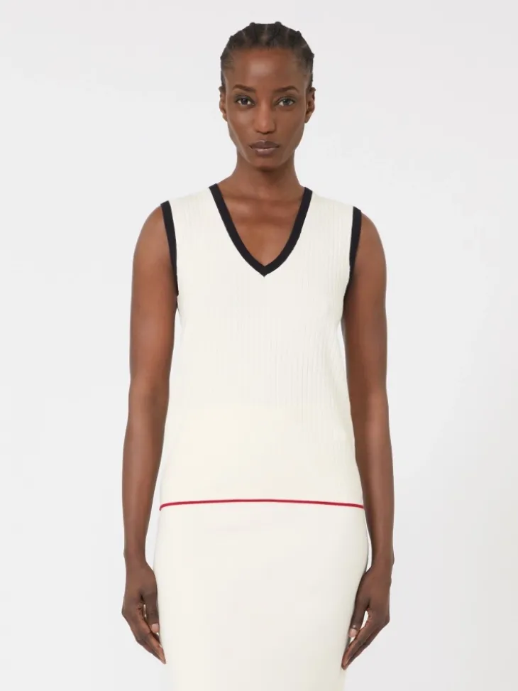 Viscose-blend yarn tank top - WHITE BLUE