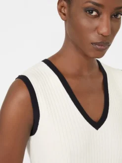 Viscose-blend yarn tank top - WHITE BLUE