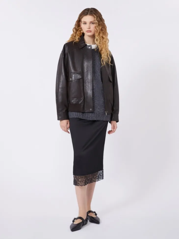 Washed satin skirt - BLACK