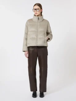Water-repellent canvas and camel down jacket - SAND