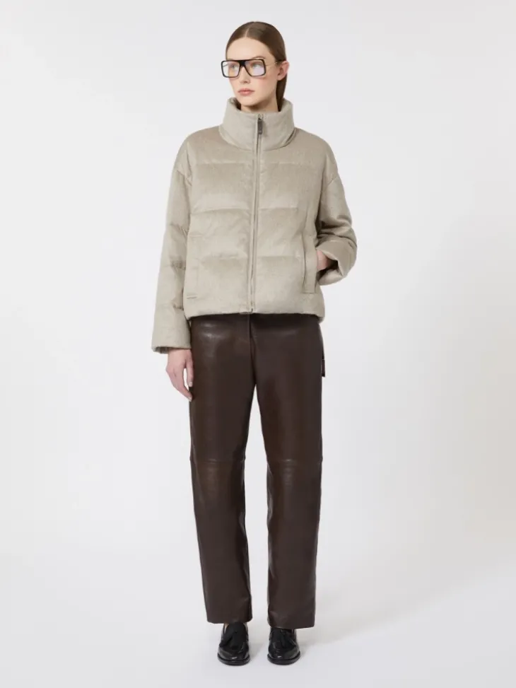 Water-repellent canvas and camel down jacket - SAND
