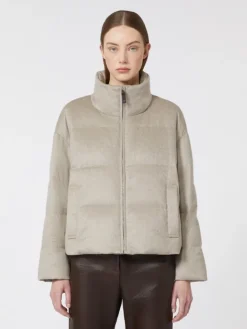 Water-repellent canvas and camel down jacket - SAND