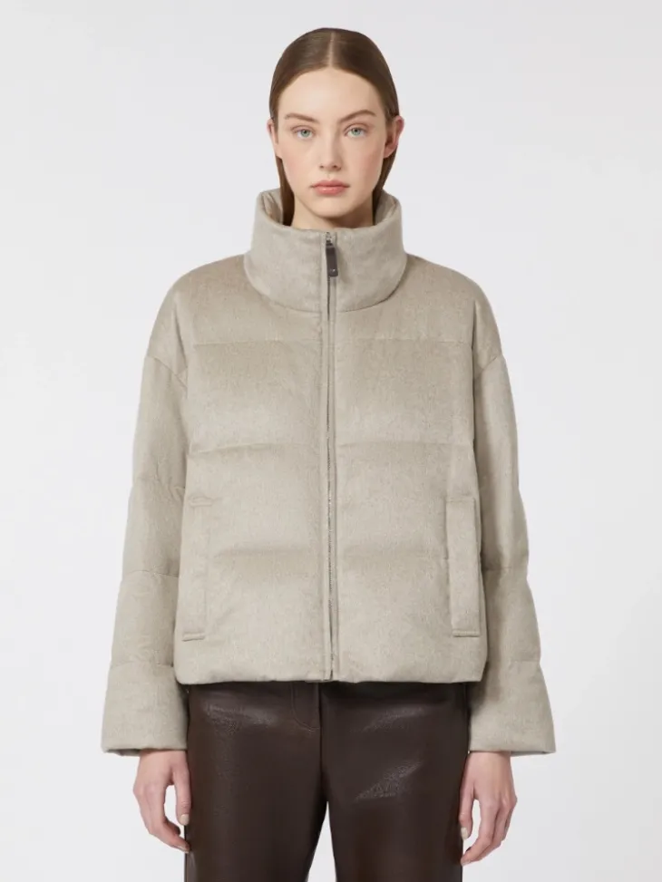 Water-repellent canvas and camel down jacket - SAND