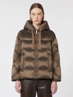 Water-repellent canvas belted down jacket - HAZELNUT BROWN