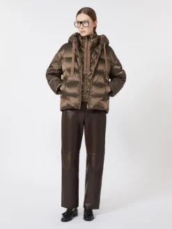 Water-repellent canvas belted down jacket - HAZELNUT BROWN