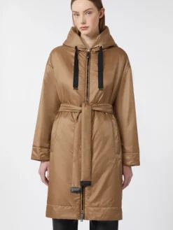 Water-repellent canvas padded parka - CAMEL