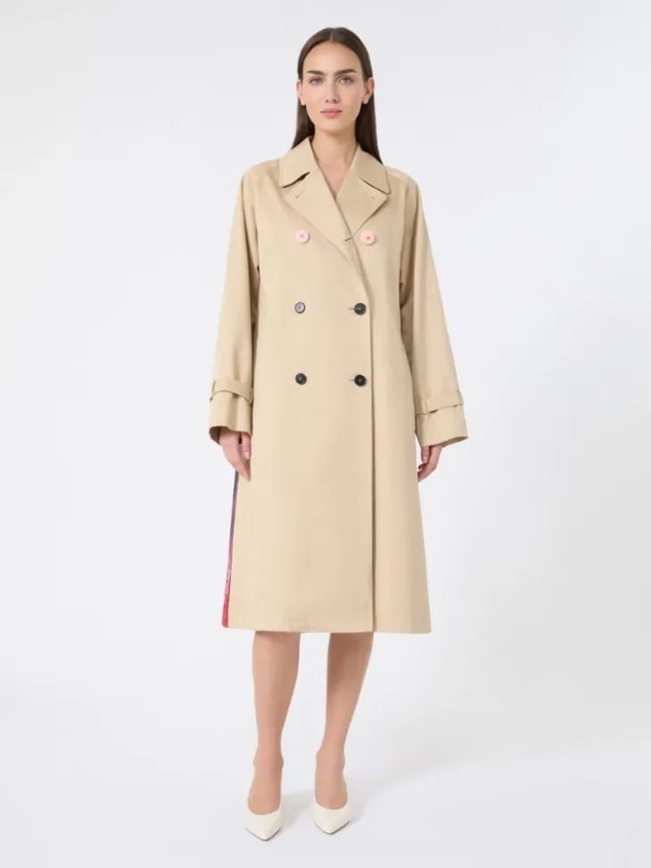 Water-repellent gabardine trench coat with print - PLUM
