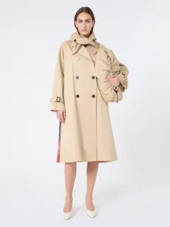 Water-repellent gabardine trench coat with print - PLUM