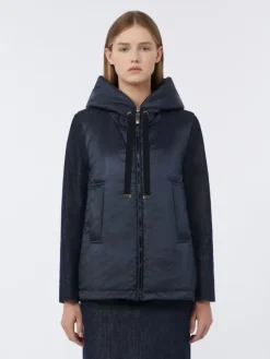 Water-repellent padded canvas hooded gilet - MIDNIGHTBLUE