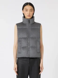 Water-repellent padded cashmere and canvas gilet - MEDIUM GREY