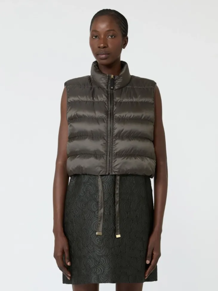 Water-repellent padded cropped gilet - KAKI