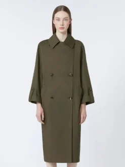 Water-repellent twill belted trench coat - GREEN
