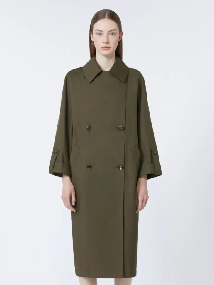 Water-repellent twill belted trench coat - GREEN