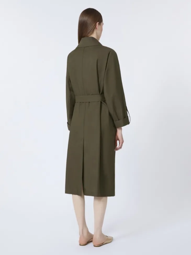 Water-repellent twill belted trench coat - GREEN