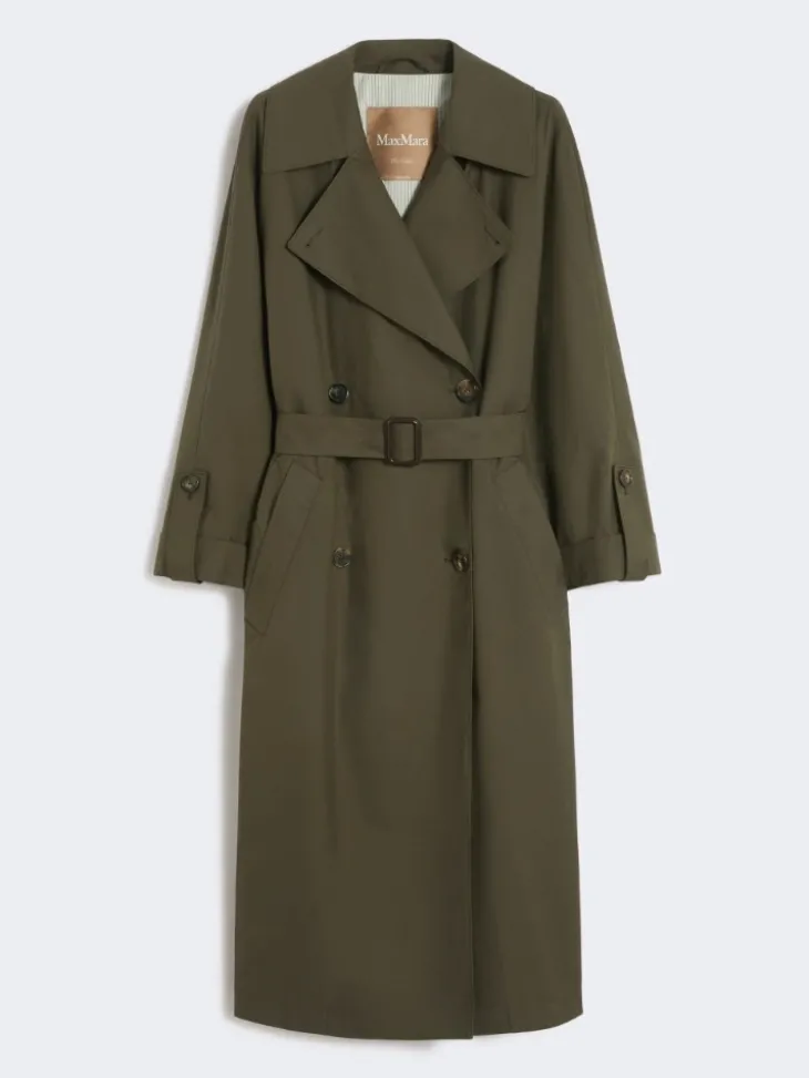 Water-repellent twill belted trench coat - GREEN