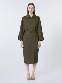 Water-repellent twill belted trench coat - GREEN