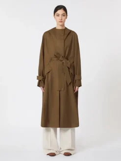 Water-repellent wool gabardine duster coat - BROWN