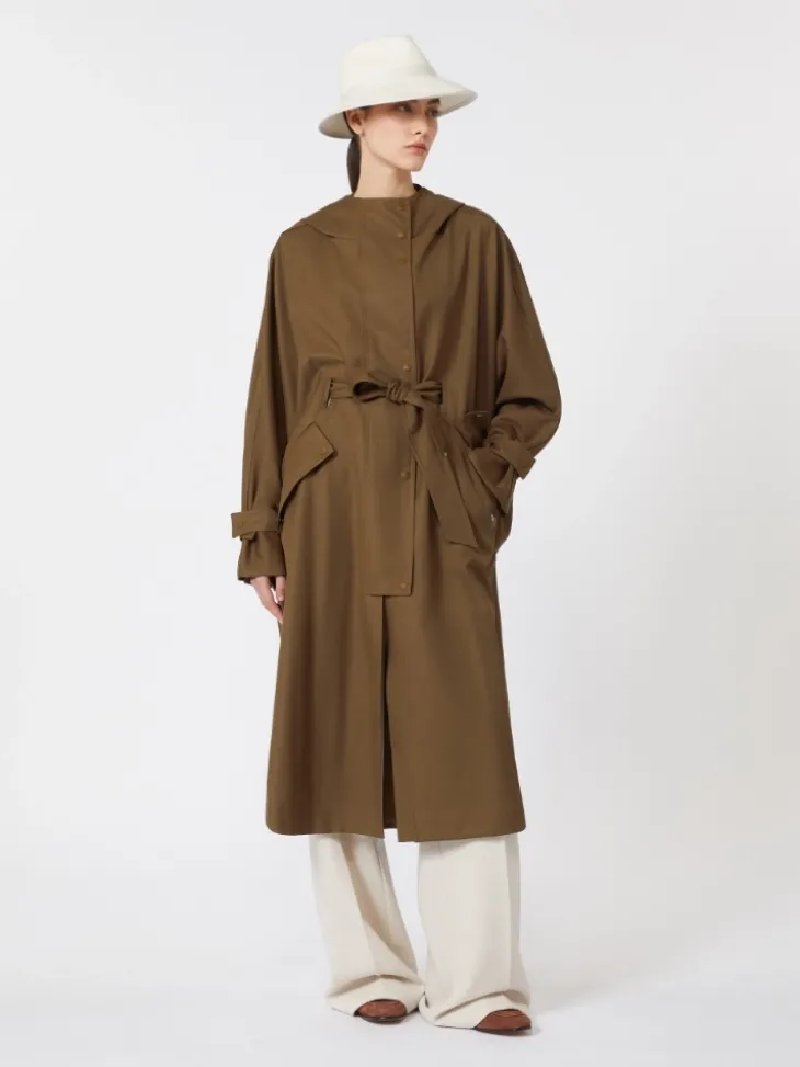 Water-repellent wool gabardine duster coat - BROWN