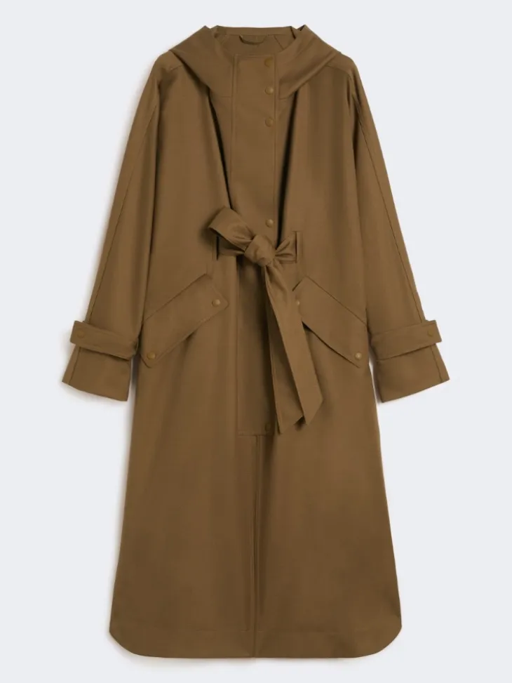 Water-repellent wool gabardine duster coat - BROWN
