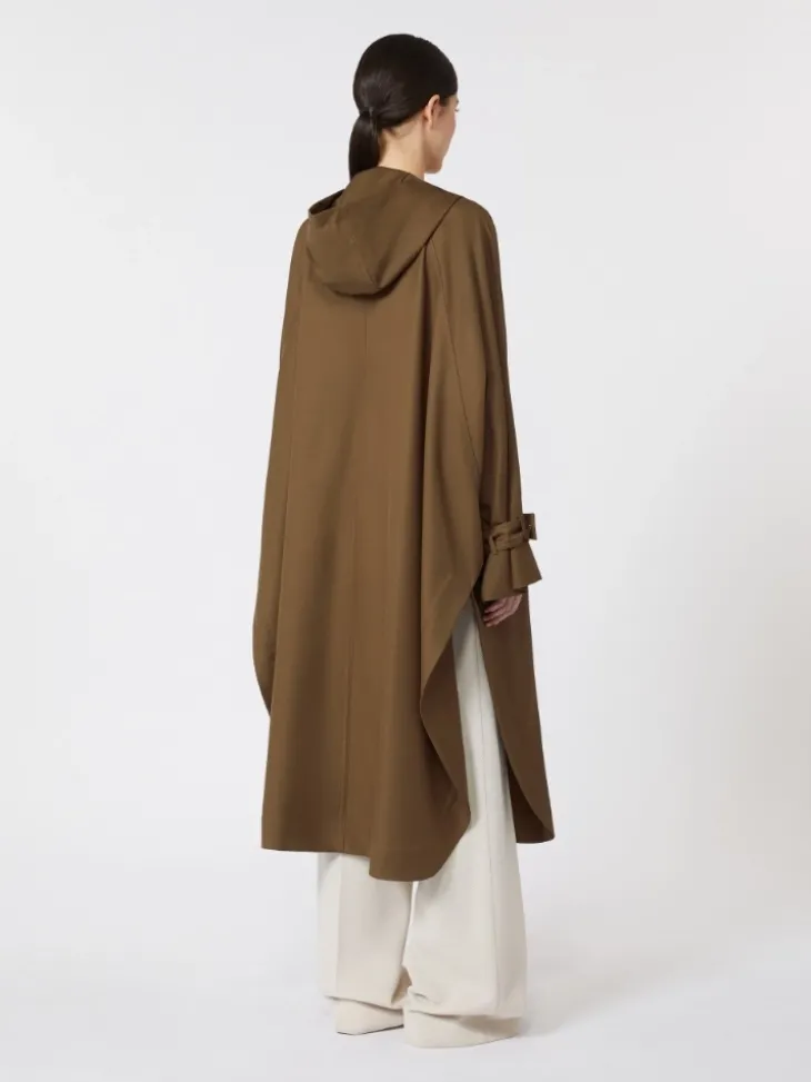Water-repellent wool gabardine duster coat - BROWN