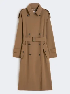 Water-repellent wool gabardine trench coat - BROWN