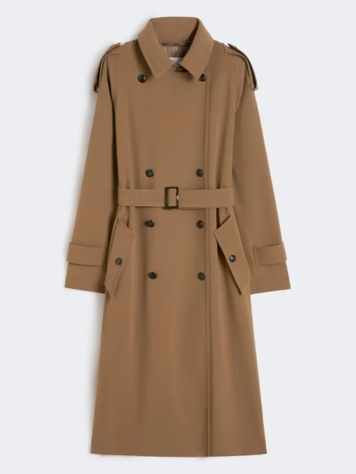 Water-repellent wool gabardine trench coat - BROWN