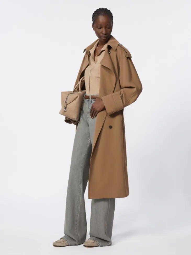 Water-repellent wool gabardine trench coat - BROWN