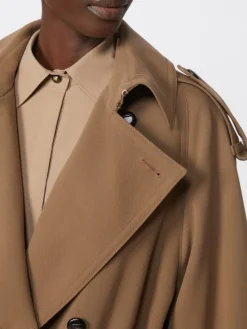 Water-repellent wool gabardine trench coat - BROWN