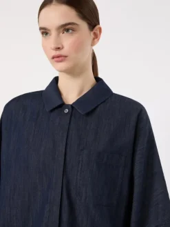 Wide cotton denim shirt - MIDNIGHTBLUE