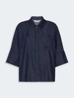 Wide cotton denim shirt - MIDNIGHTBLUE