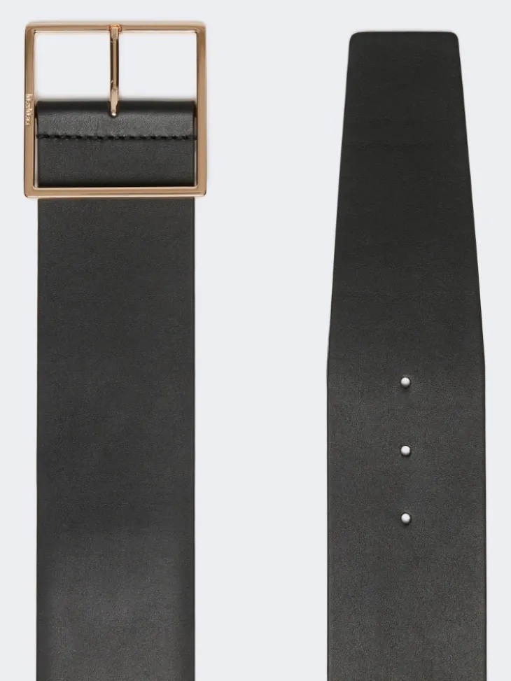 Wide leather belt - BLACK