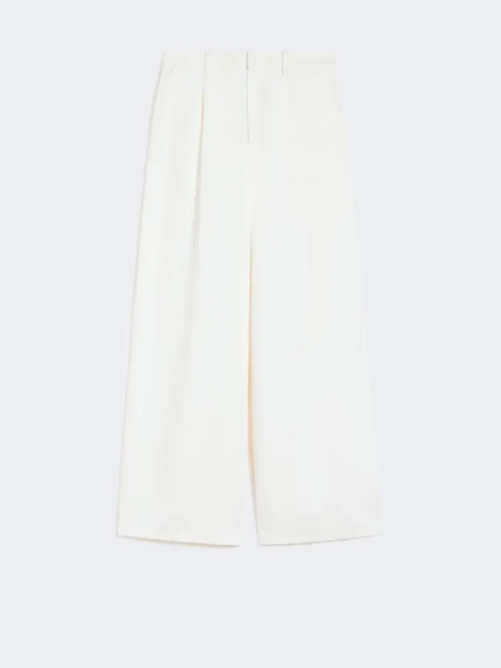 Wide-fit cotton and linen trousers - WHITE