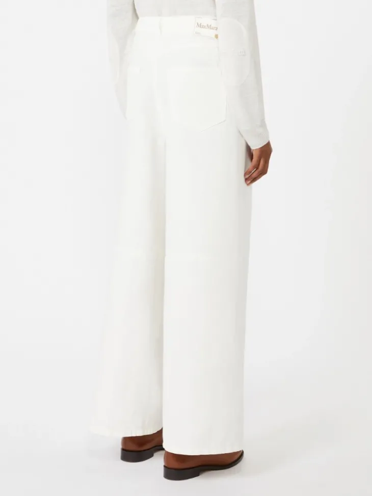 Wide-fit cotton and linen trousers - WHITE