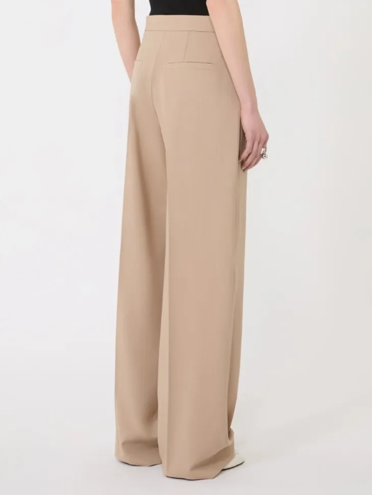 Wide-fit stretch wool gabardine trousers - BEIGE