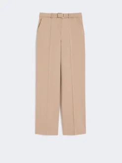 Wide-fit stretch wool gabardine trousers - BEIGE