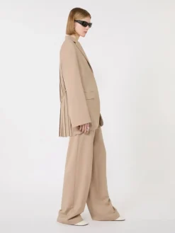 Wide-fit stretch wool gabardine trousers - BEIGE