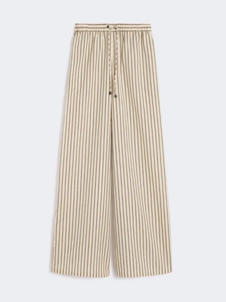 Wide-fit striped cotton and silk canvas trousers - BEIGE