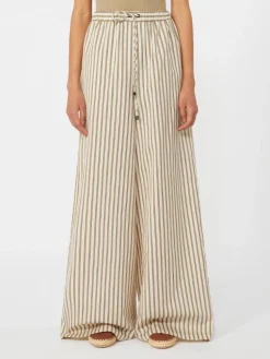 Wide-fit striped cotton and silk canvas trousers - BEIGE