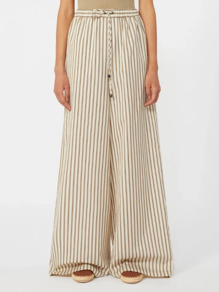 Wide-fit striped cotton and silk canvas trousers - BEIGE