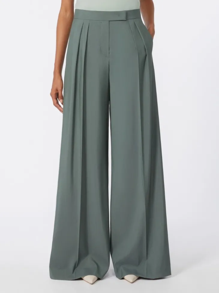 Wide-fit wool and silk trousers - DARK GREEN